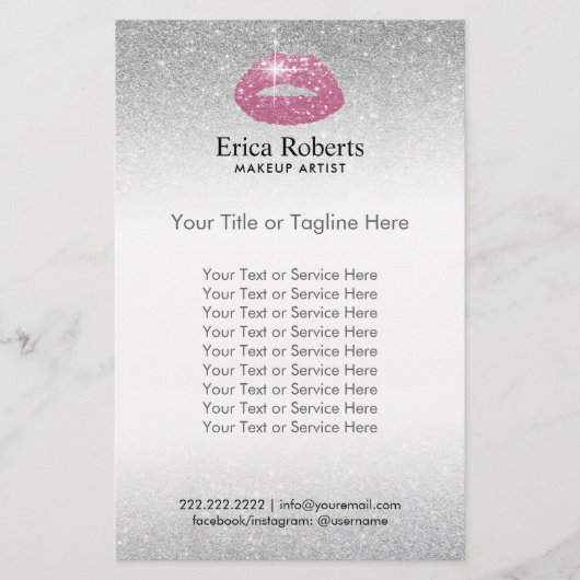 Makeup Artist Pink Lips Silver Glitter Salon Flyer (Voorkant)