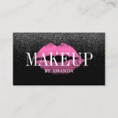 Makeup Artist Pink Lips Trendy Black Glitter Bold Visitekaartje (Voorkant)