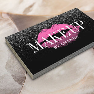 Makeup Artist Pink Lips Trendy Black Glitter Bold Visitekaartje