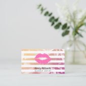 Makeup Artist Pink Lips Trendy Stripes Tropisch Visitekaartje (Staand voorkant)