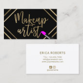 Makeup Artist Pink Lipstick Modern Gold Typografie Visitekaartje (Voorkant / Achterkant)
