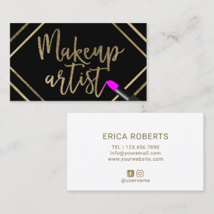 Makeup Artist Pink Lipstick Modern Gold Typografie Visitekaartje