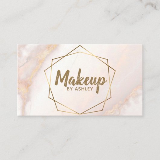 Makeup Artist Pink Marble Geometric Gold Elegant Visitekaartje (Voorkant)