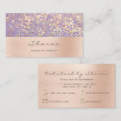 Makeup Artist Pink Rose Gold Glitter Paars Sparkl Visitekaartje (Voorkant / Achterkant)