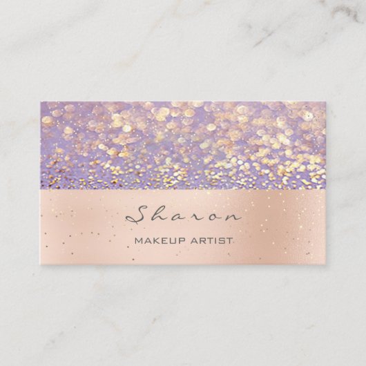 Makeup Artist Pink Rose Gold Glitter Paars Sparkl Visitekaartje (Voorkant)