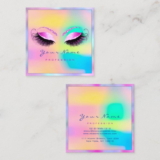 Makeup Artist Professional Eyeash HoloGrapky Vierkante Visitekaartje (Voorkant / Achterkant)
