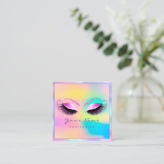 Makeup Artist Professional Eyeash HoloGrapky Vierkante Visitekaartje (Staand voorkant)