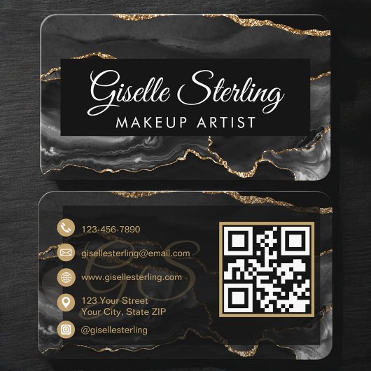 Makeup Artist QR Code Black Gold Visitekaartje