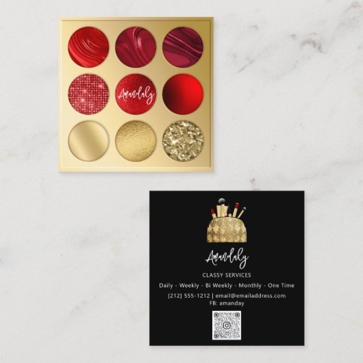Makeup Artist QRCode Logo Eyeshadow Red Black Vierkante Visitekaartje (Voorkant / Achterkant)