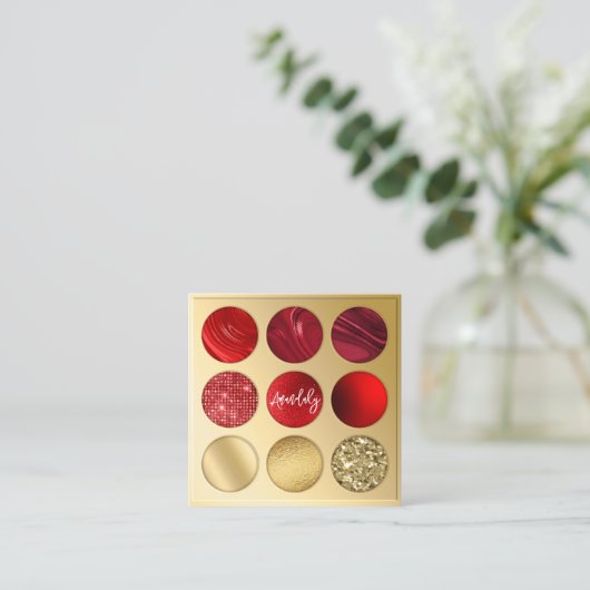 Makeup Artist QRCode Logo Eyeshadow Red Black Vierkante Visitekaartje (Staand voorkant)