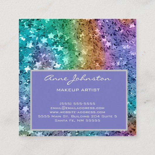 Makeup Artist Rainbow Star Glitter Vierkante Visitekaartje (Achterkant)
