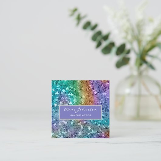 Makeup Artist Rainbow Star Glitter Vierkante Visitekaartje (Staand voorkant)