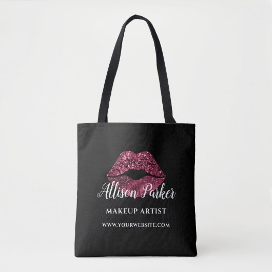 Makeup Artist Red Glitter Kiss Lips Business Tote Bag (Voorkant)
