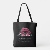 Makeup Artist Red Glitter Kiss Lips Business Tote Bag (Achterkant)