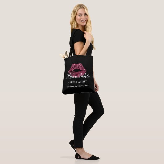 Makeup Artist Red Glitter Kiss Lips Business Tote Bag (Op model)