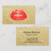 Makeup Artist Red Glitter Lips Moderne Gold Salon Visitekaartje (Voorkant / Achterkant)