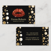 Makeup Artist Red Glitter Lips Moderne Gold Stippe Visitekaartje (Voorkant / Achterkant)
