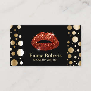 Makeup Artist Red Glitter Lips Moderne Gold Stippe Visitekaartje