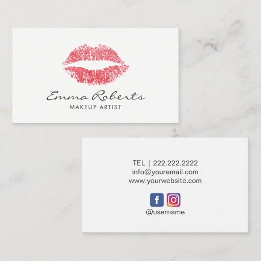 Makeup Artist Red Lips Beauty Salon Minimal Visitekaartje (Voorkant / Achterkant)