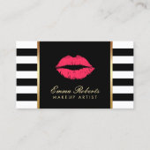 Makeup Artist Red Lips Beauty Salon Modern Stripes Visitekaartje (Voorkant)