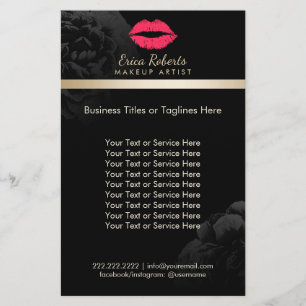Makeup Artist Red Lips Black Floral Beauty Salon Flyer