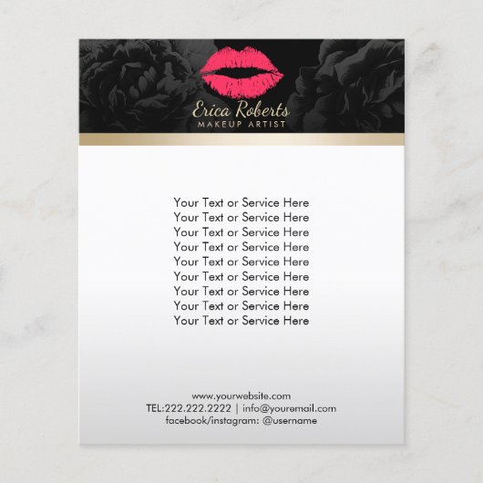 Makeup Artist Red Lips Black Floral Beauty Salon Flyer (Voorkant)