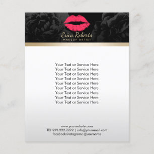 Makeup Artist Red Lips Black Floral Beauty Salon Flyer