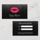 Makeup Artist Red Lips Black Glitter Appointment Afsprakenkaartje (Voorkant / Achterkant)