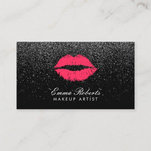 Makeup Artist Red Lips Black Glitter Appointment Afsprakenkaartje (Voorkant)