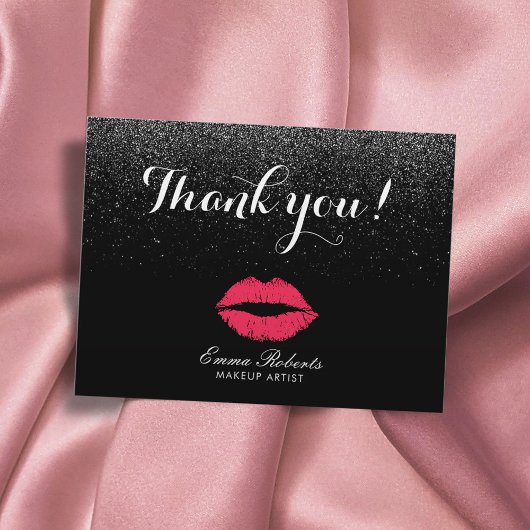 Makeup Artist Red Lips Black Glitter Hartelijk dan Briefkaart
