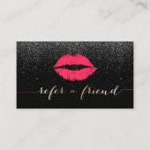 Makeup Artist Red Lips Black Glitter Reference Aanbevelingskaartje (Voorkant)