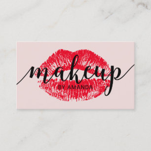 Makeup Artist Red Lips Blush Pink Beauty Salon Visitekaartje