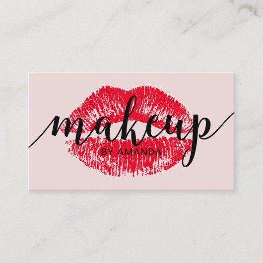 Makeup Artist Red Lips Blush Pink Beauty Salon Visitekaartje (Voorkant)