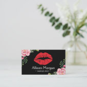 Makeup Artist Red Lips Elegant Floral Decor Visitekaartje (Staand voorkant)