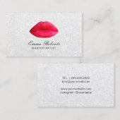 Makeup Artist Red Lips Elegant White Glitter Visitekaartje (Voorkant / Achterkant)