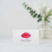 Makeup Artist Red Lips Elegant White Glitter Visitekaartje (Staand voorkant)