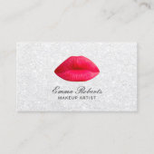 Makeup Artist Red Lips Elegant White Glitter Visitekaartje (Voorkant)