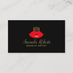 Makeup Artist Red Lips & Gold Crown Mode Visitekaartje