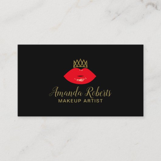 Makeup Artist Red Lips & Gold Crown Mode Visitekaartje (Voorkant)