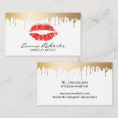 Makeup Artist Red Lips Gold Drift Modern Salon Visitekaartje (Voorkant / Achterkant)