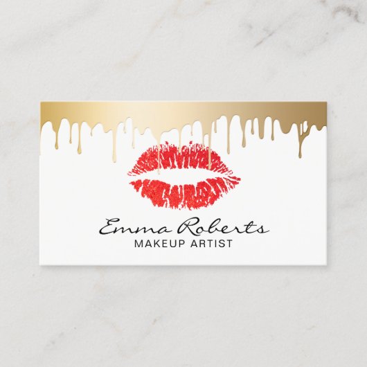 Makeup Artist Red Lips Gold Drift Modern Salon Visitekaartje (Voorkant)