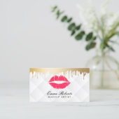 Makeup Artist Red Lips Gold Drives Classy White Visitekaartje (Staand voorkant)