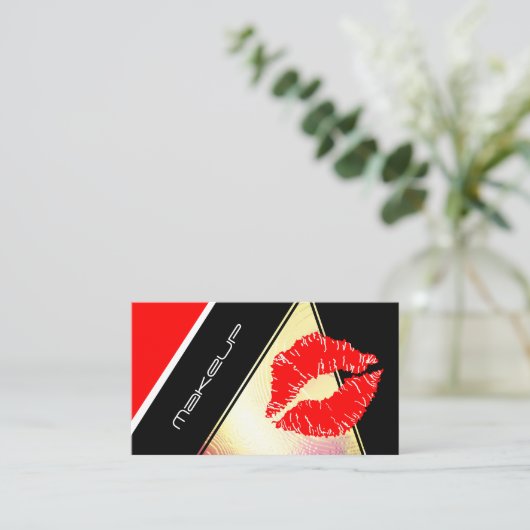 Makeup Artist Red Lips Gold Faux Modern Luxe Visitekaartje (Staand voorkant)