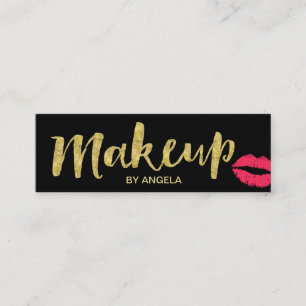 Makeup Artist Red Lips Gold Script Mini Mini Visitekaartje