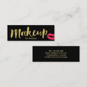 Makeup Artist Red Lips Gold Script Mini Visitekaartje (Voorkant / Achterkant)