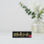 Makeup Artist Red Lips Gold Script Mini Visitekaartje (Staand voorkant)