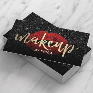 Makeup Artist Red Lips Gold Typogray Donker Glitte Visitekaartje