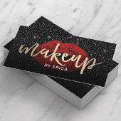 Makeup Artist Red Lips Gold Typogray Donker Glitte Visitekaartje