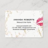 Makeup Artist Red Lips Gold White Marble Salon Visitekaartje (Achterkant)