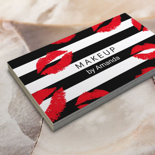 Makeup Artist Red Lips Kisses Modern Stripes Visitekaartje
